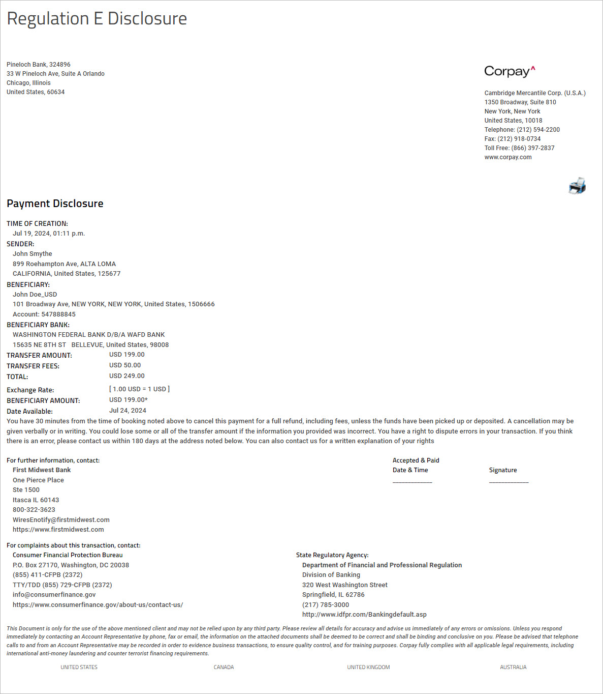 Regulation E Disclosure